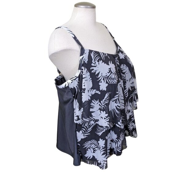 Krista Shape Solution Tankini Top Plus 3X Black White Floral Cruise Vacation - Picture 3 of 8